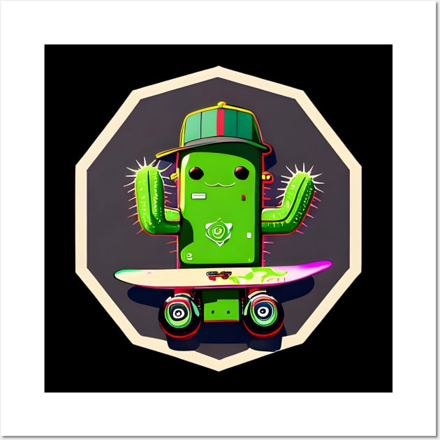 Colorful Rockstar Hip-Hop Cactus Emoji Skateboarding with Style Wall Art by kubos2020